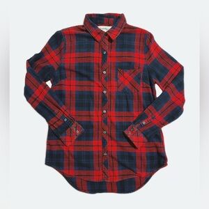 Women's Flannel Long Sleeve Shirt with roll tabs, 100% Cotton, Red & Blue Plaid